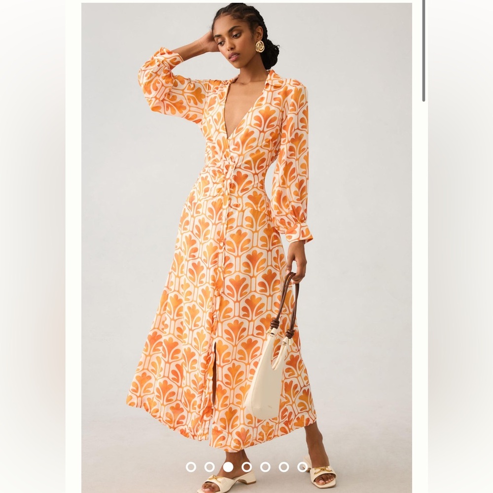 Anthropologie Maeve Printed Wrap Shirt Dress In Color Orange Multi Size 4